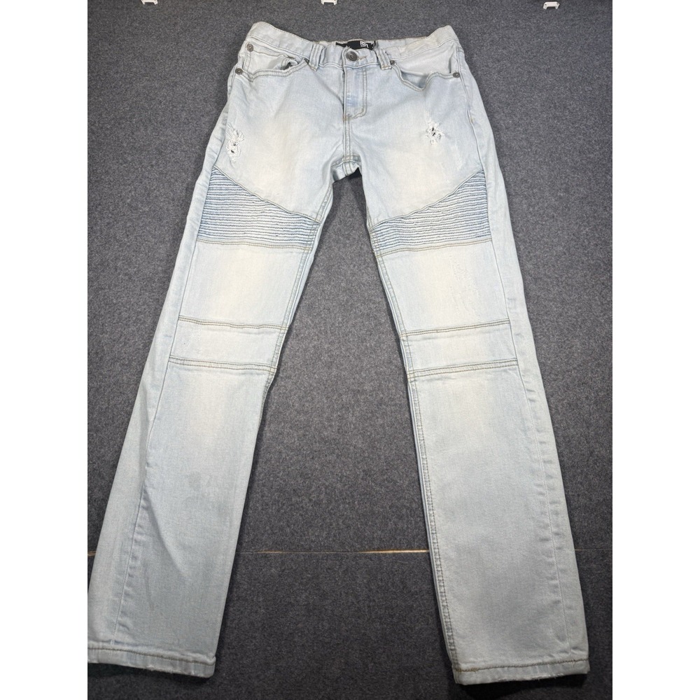 RSQ London Skinny Jeans Moto Biker Light Wash Distressed Denim 30x30